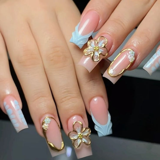 Baby Blue Floral Gold