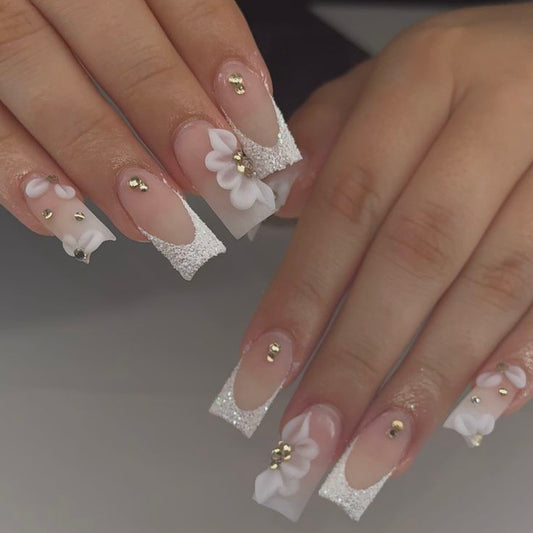 White Glitter Floral