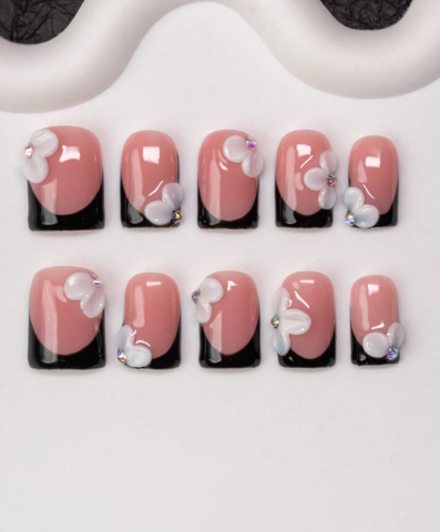 Soft Pink & Black Floral Tips